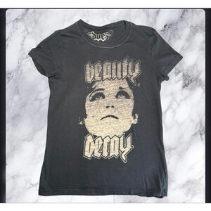 Rare DOE Beauty Decay Graphic Tee Y2K Mall Goth Baby Tee Black 100% Cotton PS